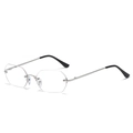 Gafas de sol hexagonales sin montura con patillas de metal plateado y negro - Marco Plateado Lente Transparente