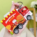 Red food truck keychain with hamburger graphics and metal ring for backpacks - Hamburger Food Truck
