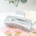 Silver metallic rectangular hair claw clip with glossy finish on strawberry card - Metallic Silver