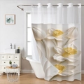Tenda da doccia impermeabile con motivo floreale 3D e parte in rete per bagno - 181x188cm Tenda Singola / Fantasia Floreale Gialla (26SYL-1)
