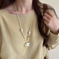 Bohemian wax rope necklace featuring hand-painted shell pendant and colorful summer beads - White-Yellow (Shell-Yellow Beads)
