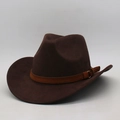 Classic dark brown suede western cowboy hat with leather band and metal buckle detailing - One Size 56-60cm / Coffee