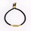 Adjustable black cord bracelet with gold pavé rectangular charm and engraved slider - Rectangular Gold Pave Plaque (Style 7)