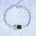 Luxury emerald cut green gem bracelet with micro-pave crystals on silver chain - Simulated Emerald Bracelet [Style B]