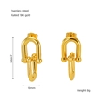 U-shaped chain link earrings in 18K gold plated stainless steel shown with dimensions - U-Link Chain Style (1284)
