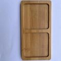 Rectangular bamboo tray with two compartments and natural wood grain on white background - Rectangular Shape With Two Holes 16×8 Cm Inner Diameter 6.8 Mm.