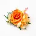 Bohemian orange rose floral hair comb with colorful small flowers and green leaves - FS06-4 Orange