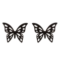 Detailed macro view of black stainless steel butterfly earrings with hollow wing texture - Matte Black