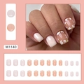 Short white press-on nails with floral petal patterns and gold foil flakes 24pcs set - Soft Petals (Glue Style) (W1140)