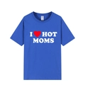 T-shirt bleu avec imprimé I Love Hot Moms et détail coeur rouge en coton doux - XS / Haut (Imprimé I Love Hot Moms) / Bleu saphir