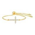 Adjustable golden box chain bracelet featuring a sparkling zircon cross charm - Gold (PBR-195G)