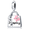 Pendentif sac à provisions en argent avec nœud rose et lunettes pour bracelets bijoux - Breloque Sac à Main de Mode