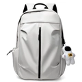 Minimalist white nylon backpack with vertical black zipper and astronaut keychain - Single Bag / White