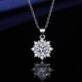 Sunflower-shaped silver pendant necklace with a round brilliant-cut center gemstone - Tz-1 [matching Chain]