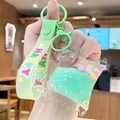 Green bubble tea bear keychain with liquid-filled candy bag and silicone strap - Candy Bag - Green
