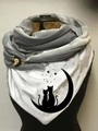 Winter scarf with grey faux fur lining and black cat moon print with wooden button - 16-Cat And Moon