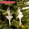 Set of 2 white glitter ballerina ornaments for Christmas tree hanging decoration - Ballet Style 2