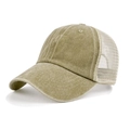 Washed khaki mesh trucker cap with vintage finish for breathable outdoor sun protection - M(56-58cm) / Khaki