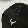 Elegant gold chain necklace with natural baroque pearls and a Chinese 'Fu' pendant - 02-J5 Titanium Steel Pearl Necklace Gold Fu Pendant