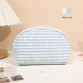 Blue and white striped plush makeup bag with 22.5x14x8cm dimensions and zip closure - Blue/Half-round/X-194