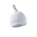Detailed view of light grey cotton knit newborn hat with knotted top and cuffed brim - Light Gray