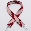 Adjustable wide replacement bag strap with red and pink geometric patterns and silver buckles - No. 317 / Silver