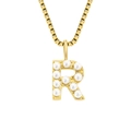 Vintage gold plated titanium steel necklace with pearl inlaid letter R pendant. - Letter R - Gold