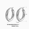 Minimalist silver stainless steel 3cm hoop earrings with high-polished metallic finish - 30MM Steel
