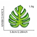 Detailed monstera leaf embroidery patch showing 6.3cm x 5.8cm size and green thread texture - Hawaiian Patch 14# (Monstera Leaf)
