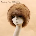 Winter warm faux rabbit fur Cossack hat in gradient brown color for cold weather - Light Grass Faux Rabbit Fur