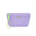 Purple quilted makeup bag with vibrant neon green knotted handle and gold metal logo - Hexagonal Bag / Purple