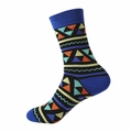 Socken mit bunten geometrischen Dreiecksmustern sowie blauer Ferse und Zehenpartie - Schwarzer geometrischer Dreieck-Farbblock (236)