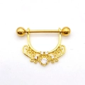 Golden heart filigree nipple shield with sparkling crystals and polished ball ends - Gold - Hollow Heart