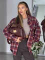 Classic red and blue plaid long sleeve button-up shirt paired with a brown leather bag - S / Red