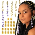 Golden spiral snake hair rings and purple beads dreadlock jewelry set for women - Gold And Purple Snake Pendant Combination
