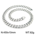 Polished 10mm stainless steel Cuban link necklace, 450mm length and 82g weight - Steel Necklace 45cm (KN225394-Z)