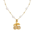 Collar chapado en oro de 18K con colgante de cereza con cristales y perlas blancas - Colgante de Cereza Blanca / Oro-Blanco