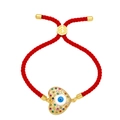 Bracciale in corda rossa intrecciata con ciondolo a cuore malocchio dorato e zirconi - Bianco