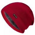 Winter thermal knit beanie in red with fleece lining and leather SPORT label detail - L(58-60cm) / Red