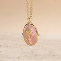 Bohemian 14K gold plated necklace with pink enamel oval rose pendant and zircon - Rose Enamel