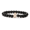 Detail of matte black beads and white marble elephant charm on elastic bracelet - Matte Black