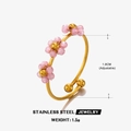 Adjustable stainless steel ring featuring three delicate pink beaded flower charms - 1.8cm (Adjustable) / Pink