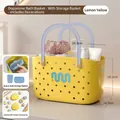 Lemon yellow dopamine style bath basket with blue handles and DIY charms 29.5cm - With Internal Grid & DIY Charms / Lemon Yellow