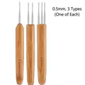 Set of 3 bamboo handle dreadlock crochet hooks including 0.5mm 1, 2, and 3 needle heads - 0.5mm Set of 3 Types