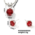 Détails de l'ensemble de bijoux en argent avec pierres rouges et mesures de taille - Rose Rouge