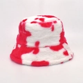 Winter plush bucket hat with red and white cow pattern print for trendy fashion look - M / Red