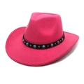 Dettaglio del feltro rosa acceso del cappello da cowboy con cinturino in pelle e turchese - M (56-58cm) / Rosa Rosso