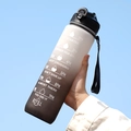 32oz large capacity gradient frosted water bottle with time markers and strap - 1000ml / Black and White