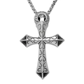 Vintage silver stainless steel cross pendant necklace for men with engraved black details - Big Cross + Titanium Steel Chain