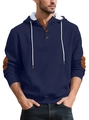Detail van donkerblauwe hoodie met 3D-geometrische gebreide textuur en knoopsluiting - S / Marineblauw